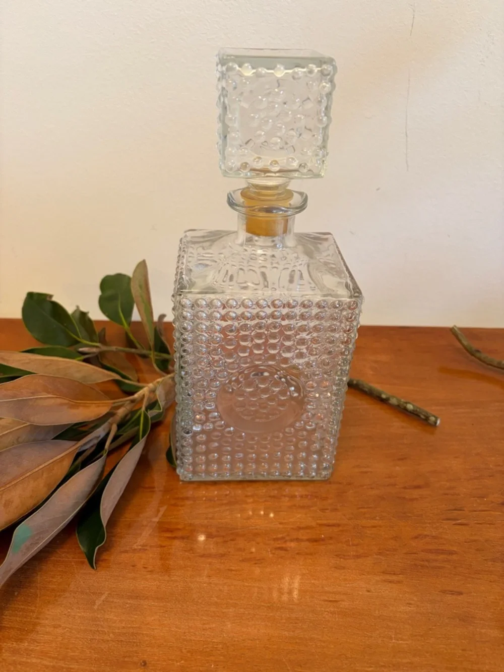 Clear Hobnail Glass Decanter with Stopper - Decorative Bar Accessory